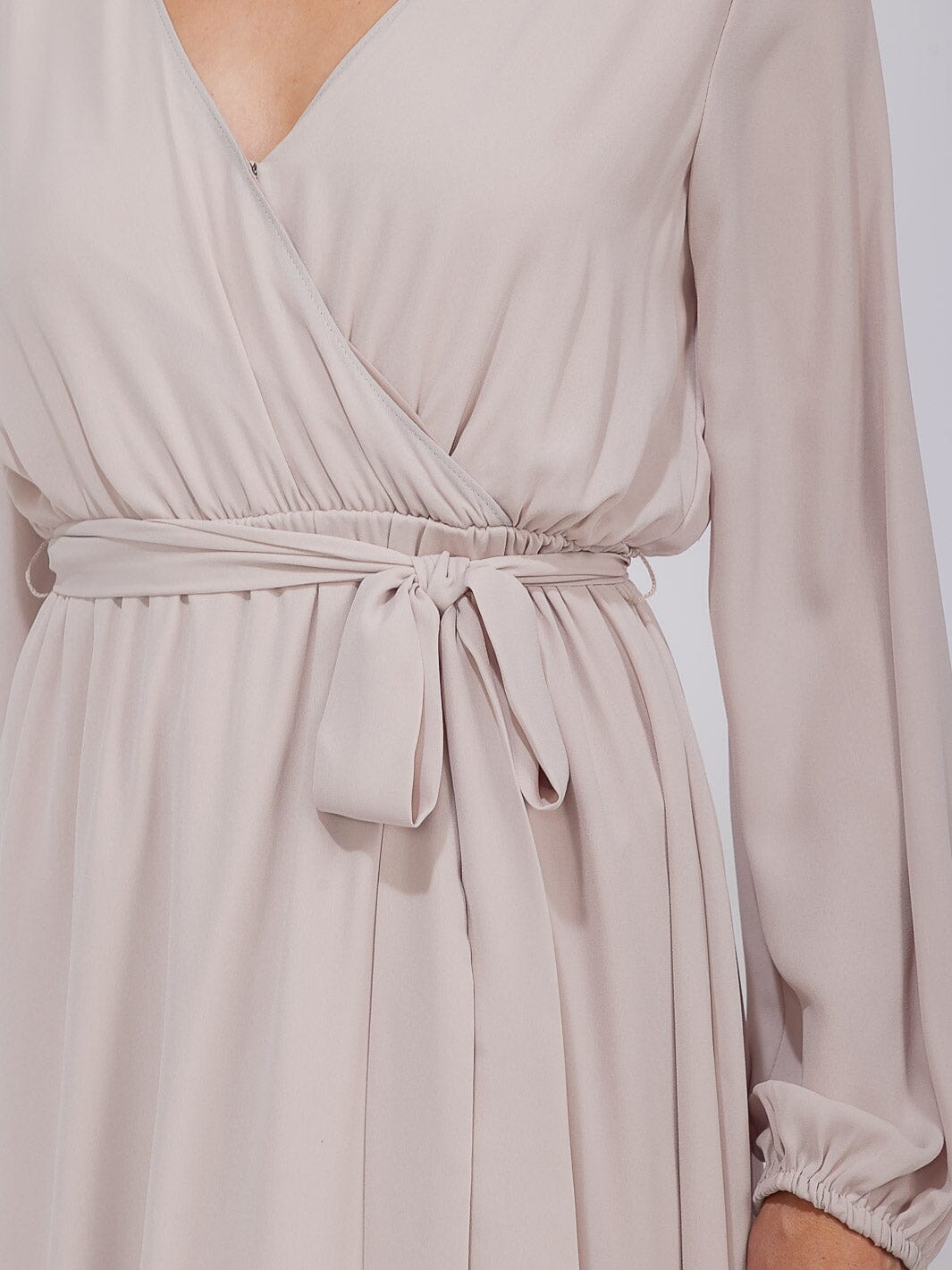 WOMEN'S LONG SLEEVE SURPLICE SELF TIE OPEN BACK MAXI GOWN DRESS