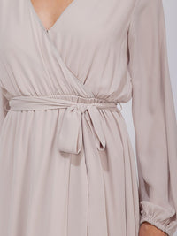 WOMEN'S LONG SLEEVE SURPLICE SELF TIE OPEN BACK MAXI GOWN DRESS