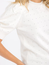 WOMEN'S SHORT PUFF SLEEVE STUDS DETAILED BLOUSE