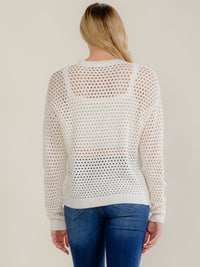 WOMEN'S LONG SLEEVE V-NECK PULLOVER CROCHET SWEATER