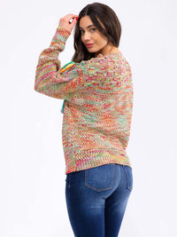 WOMEN'S LONG SLEEVE FRINGE MULTI KNITTED PULLOVER SWEATER