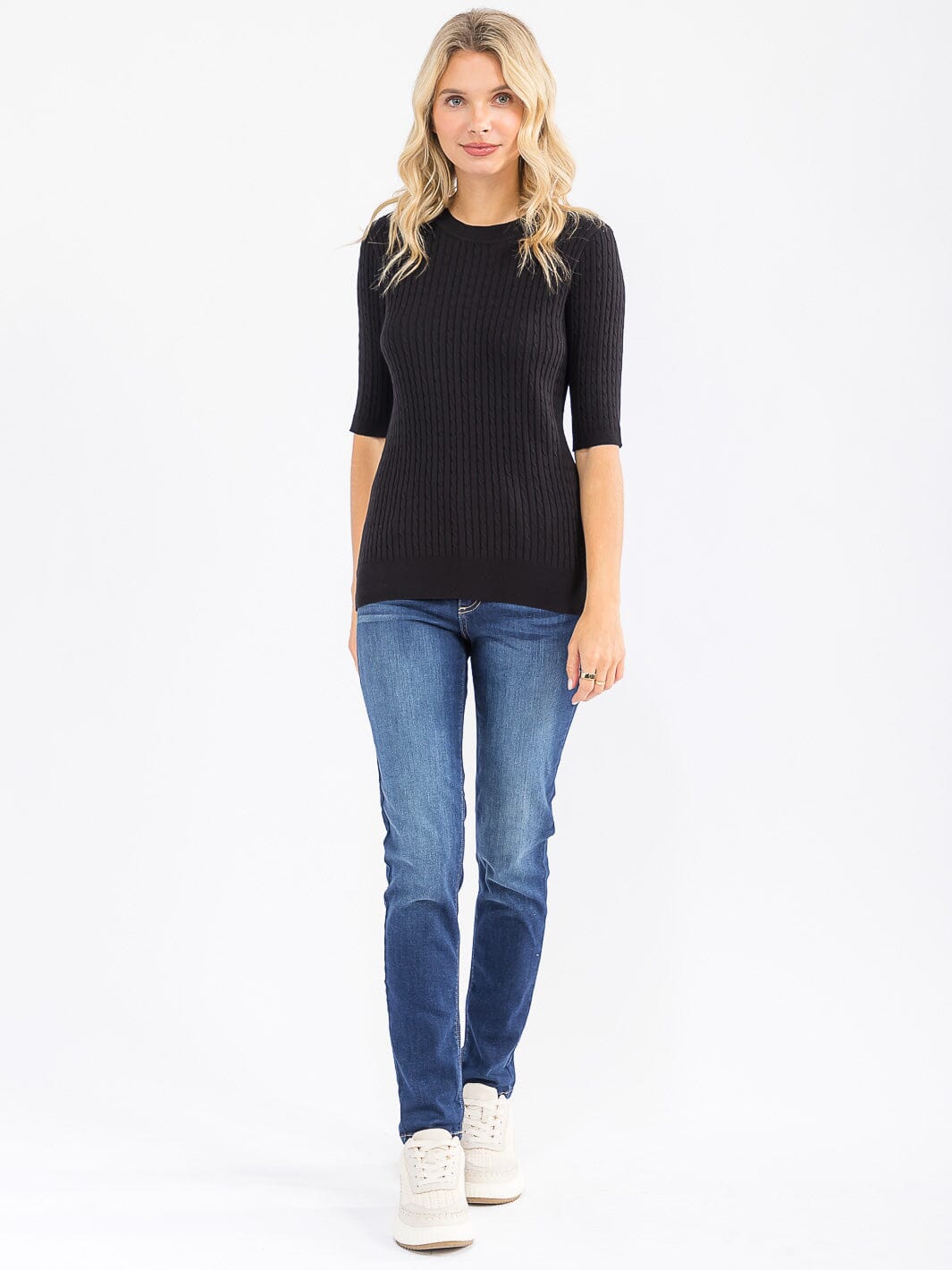 WOMEN'S SHORT SLEEVE RIBBED DETAILED BLOUSE