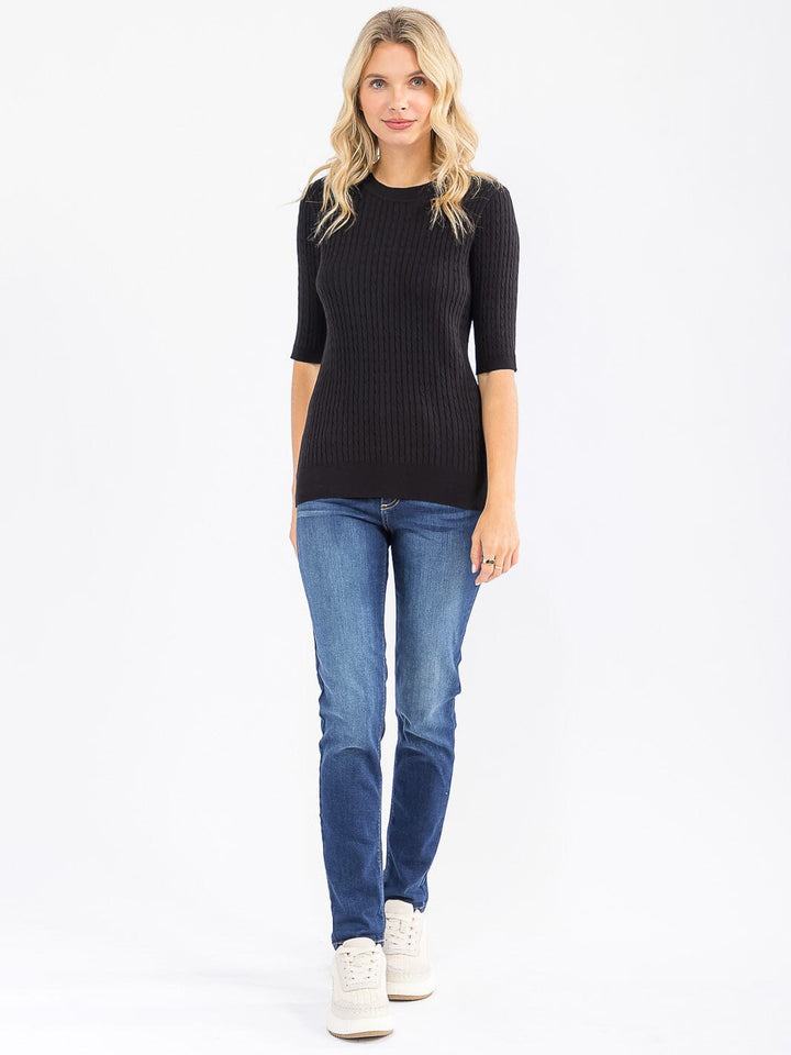 WOMEN'S SHORT SLEEVE RIBBED DETAILED BLOUSE