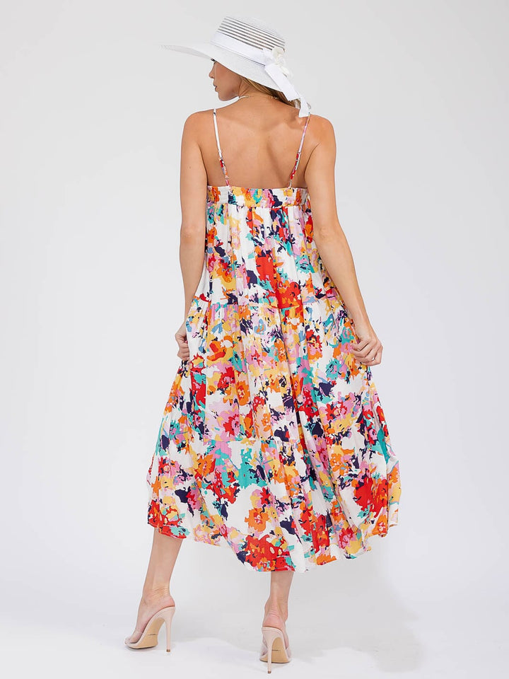 WOMEN'S SLEEVELESS POCKETS FLORAL MAXI DRESS