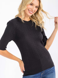 WOMEN'S SHORT SLEEVE RIBBED DETAILED BLOUSE