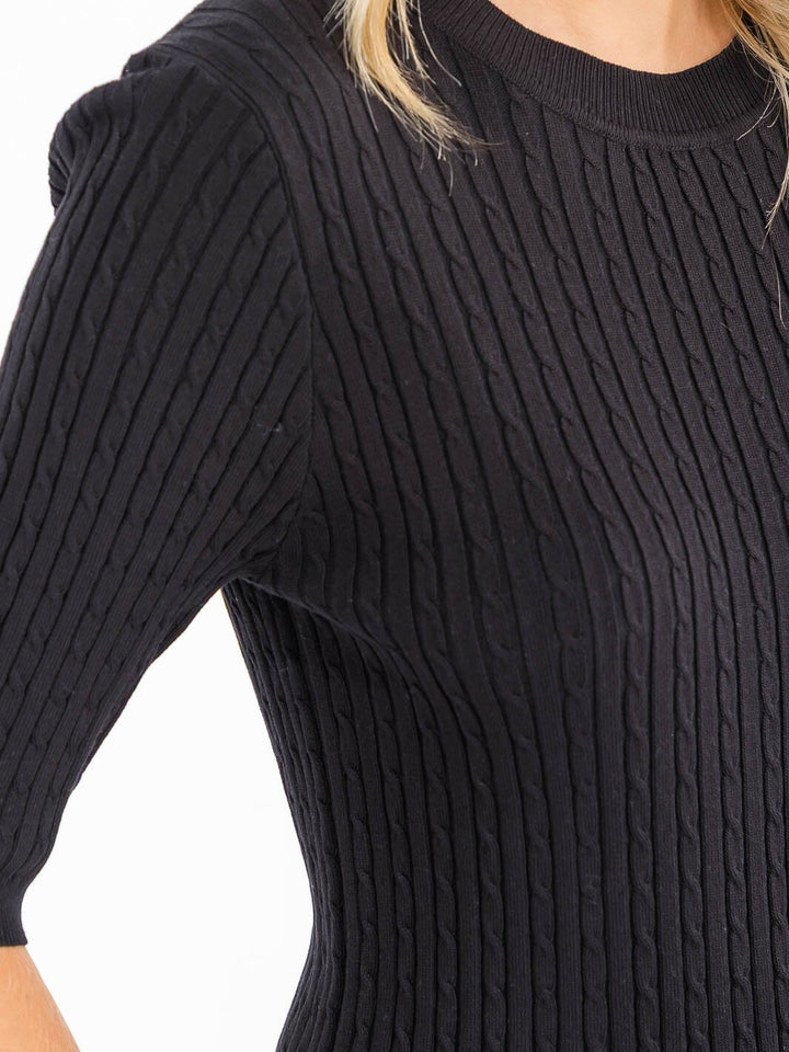 WOMEN'S SHORT SLEEVE RIBBED DETAILED BLOUSE