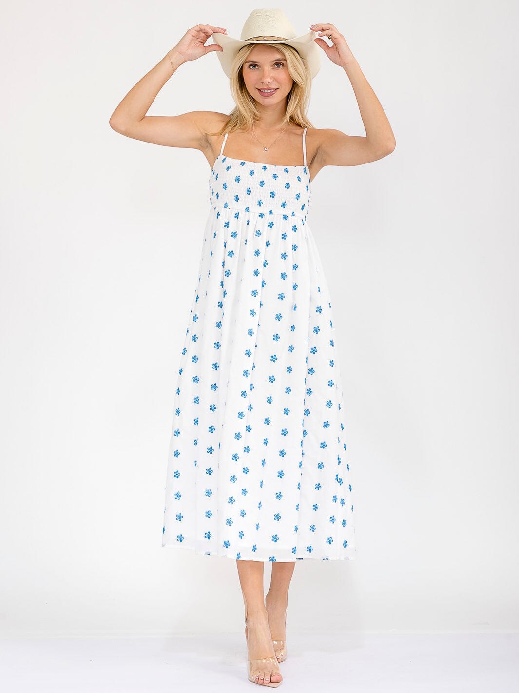 WOMEN'S SLEEVELESS SMOCK FLORAL MAXI DRESS