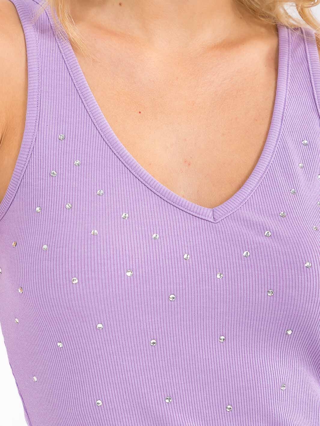 WOMEN'S SLEEVELESS V-NECK STUDS DETAILED TANK TOP