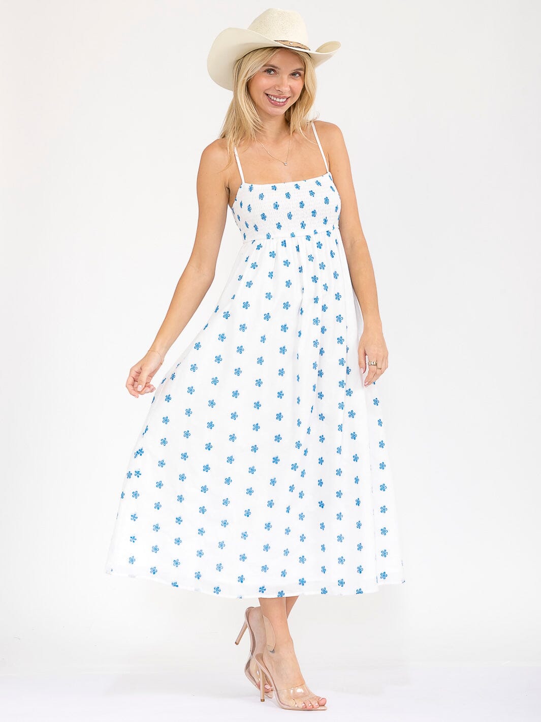WOMEN'S SLEEVELESS SMOCK FLORAL MAXI DRESS