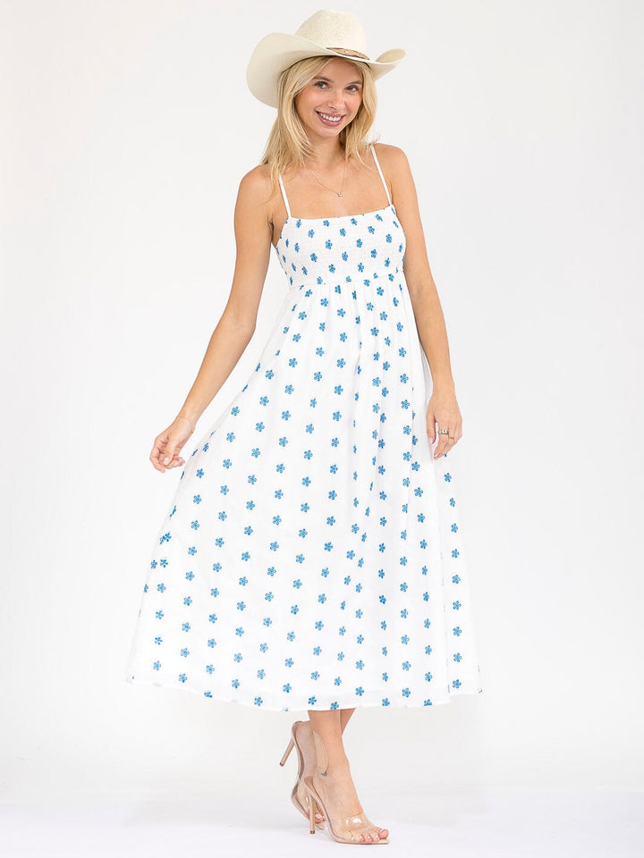 WOMEN'S SLEEVELESS SMOCK FLORAL MAXI DRESS