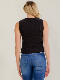 WOMEN'S SLEEVELESS BUTTON UP SOLID TOP