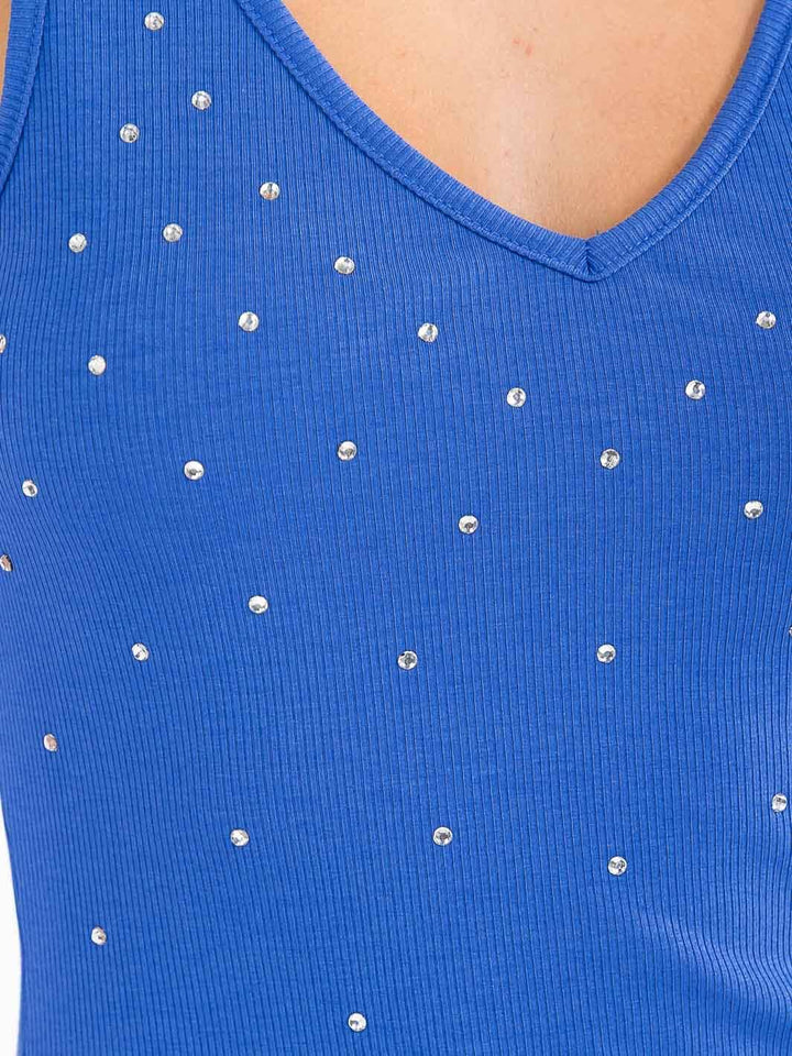 WOMEN'S SLEEVELESS V-NECK STUDS DETAILED TANK TOP