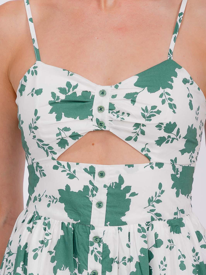 WOMEN'S SLEEVELESS FRONT CUT OFF FLORAL MINI DRESS