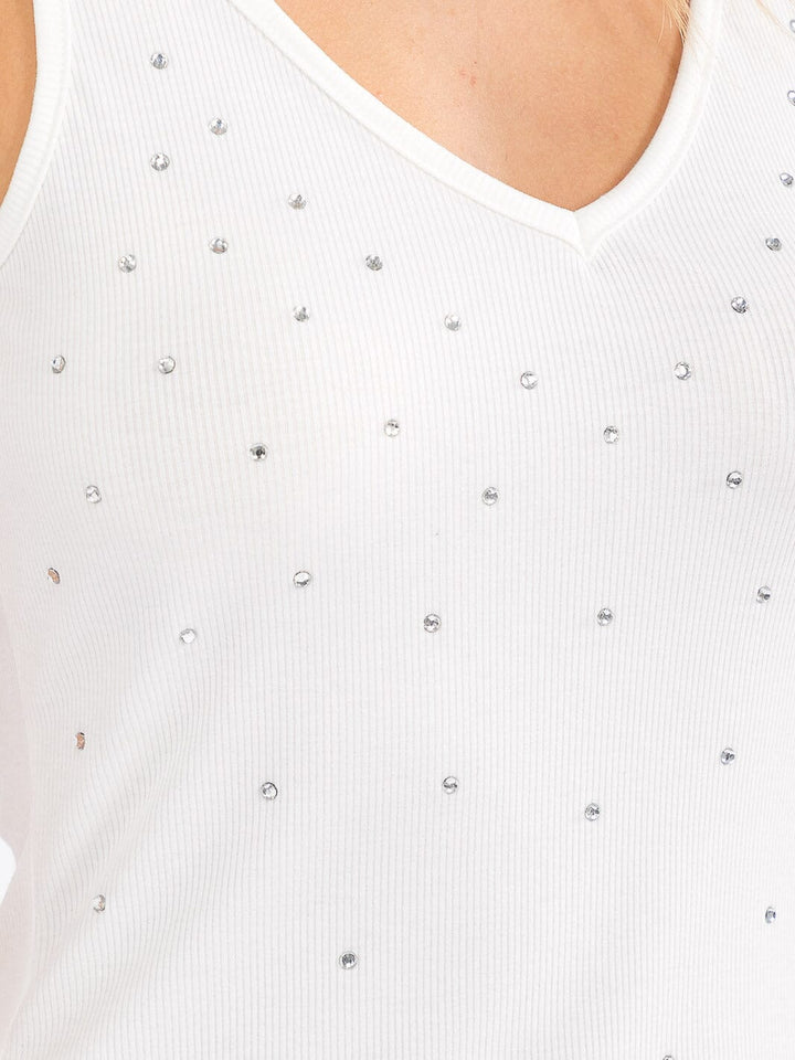 WOMEN'S SLEEVELESS V-NECK STUDS DETAILED TANK TOP