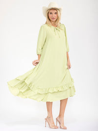 WOMEN'S 3/4 SLEEVE RUFFLE BOTTOM HEM FRONT POCKETS LOOSE FIT MAXI DRESS