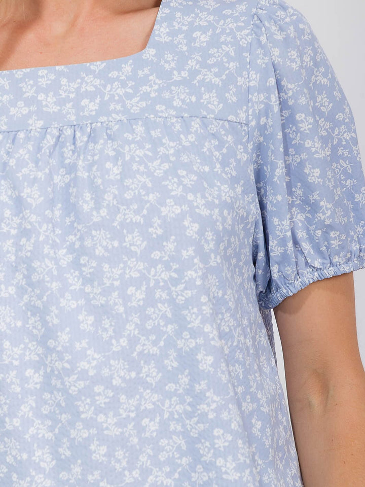 WOMEN'S SHORT PUFF SLEEVE SQUARE NECK FLOWER BLOUSE