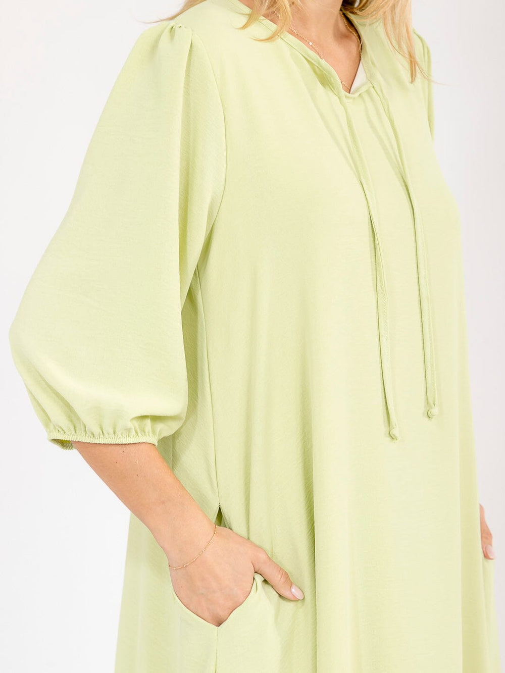 WOMEN'S 3/4 SLEEVE RUFFLE BOTTOM HEM FRONT POCKETS LOOSE FIT MAXI DRESS