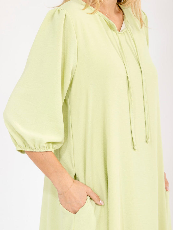 WOMEN'S 3/4 SLEEVE RUFFLE BOTTOM HEM FRONT POCKETS LOOSE FIT MAXI DRESS