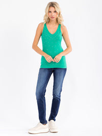 WOMEN'S SLEEVELESS V-NECK STUDS DETAILED TANK TOP
