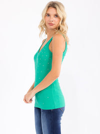 WOMEN'S SLEEVELESS V-NECK STUDS DETAILED TANK TOP