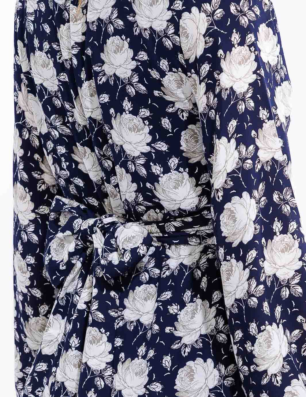 WOMEN'S LONG SLEEVE V-NECK SELF TIE FLORAL MAXI DRESS