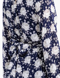 WOMEN'S LONG SLEEVE V-NECK SELF TIE FLORAL MAXI DRESS