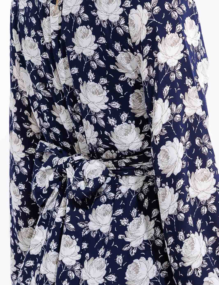 WOMEN'S LONG SLEEVE V-NECK SELF TIE FLORAL MAXI DRESS