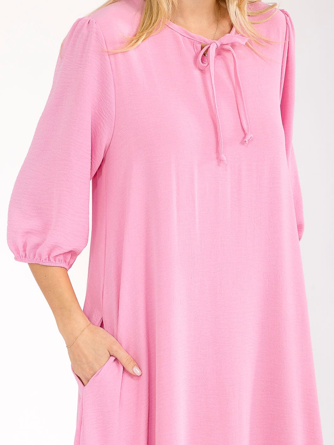 WOMEN'S 3/4 SLEEVE RUFFLE BOTTOM HEM FRONT POCKETS LOOSE FIT MAXI DRESS