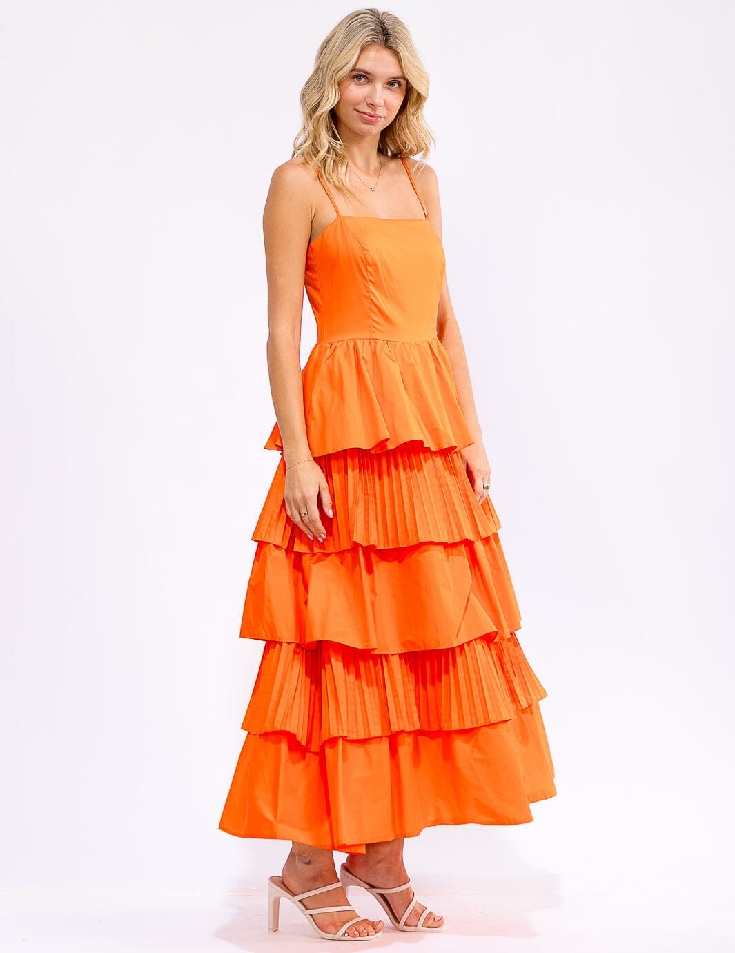 WOMEN'S SLEEVELESS RUFFLE TIERED MAXI DRESS