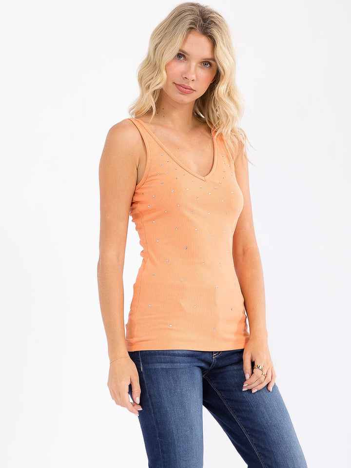 WOMEN'S SLEEVELESS V-NECK STUDS DETAILED TANK TOP