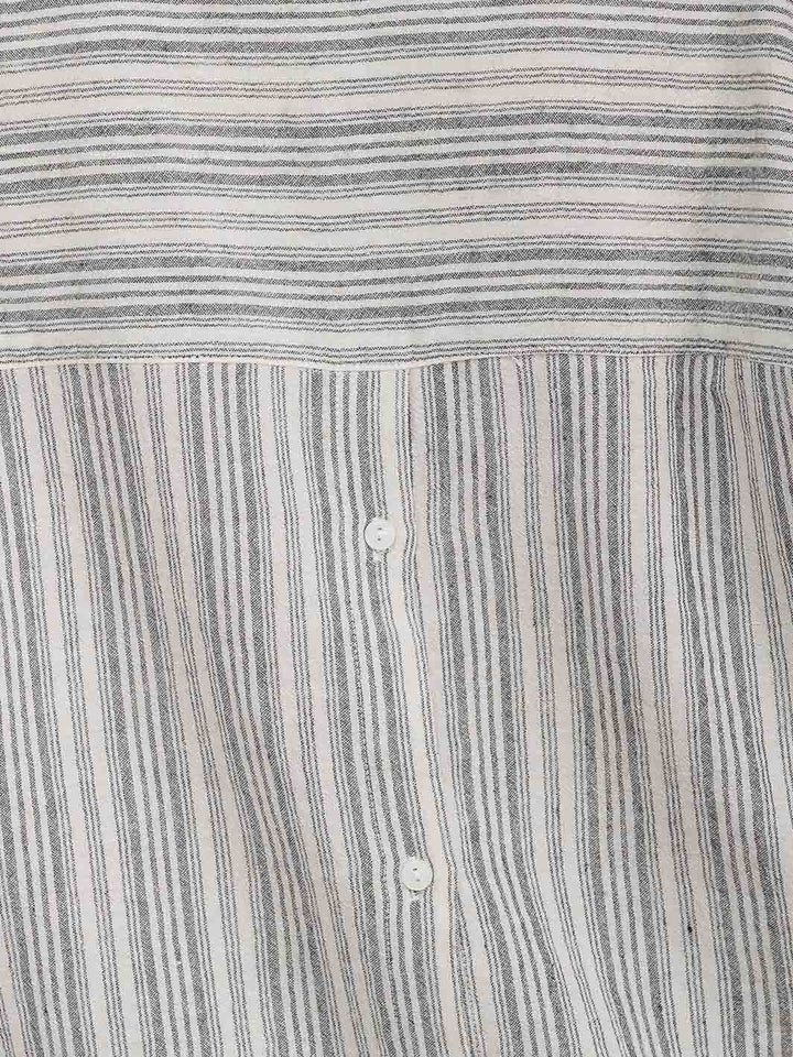 WOMEN'S SHORT SLEEVE V-NECK BACK DETAILED STRIPES BLOUSE