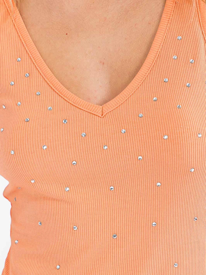 WOMEN'S SLEEVELESS V-NECK STUDS DETAILED TANK TOP
