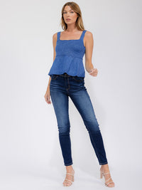 WOMEN'S SLEEVELESS SQUARE NECK PEPLUM TANK TOP