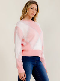 WOMEN'S LONG SLEEVE COLORBLOCK SHIMMER FUZZY PULLOVER SWEATER