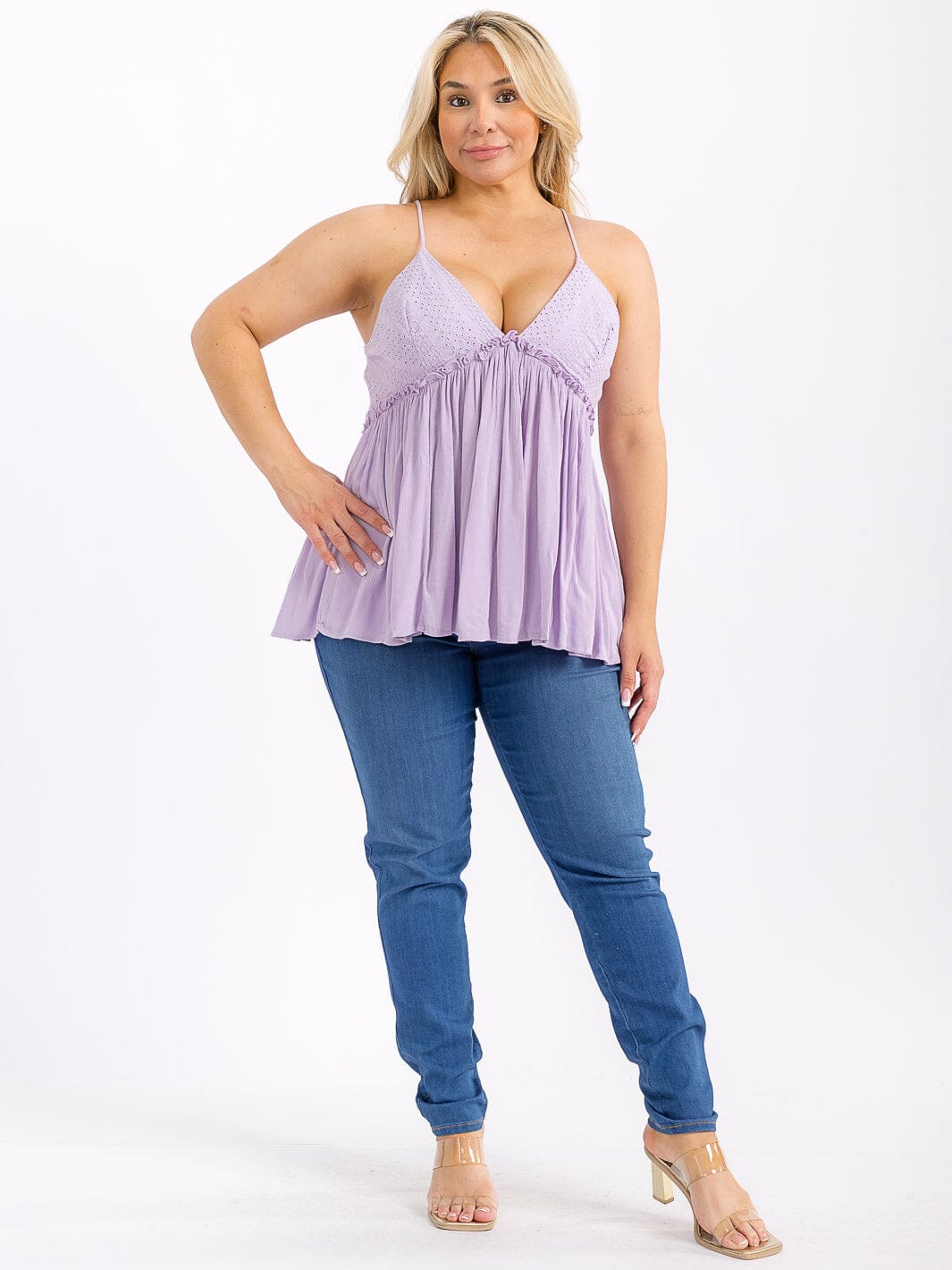 PLUS SIZE SLEEVELESS V-NECK TIERED TUNIC BLOUSE