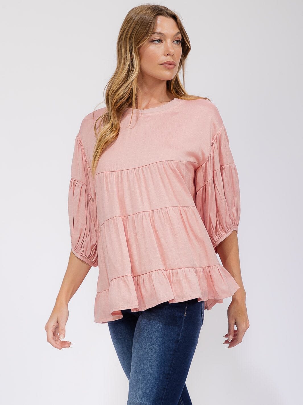 WOMEN'S SHORT SLEEVE TIERED LOOSE FIT BLOUSE