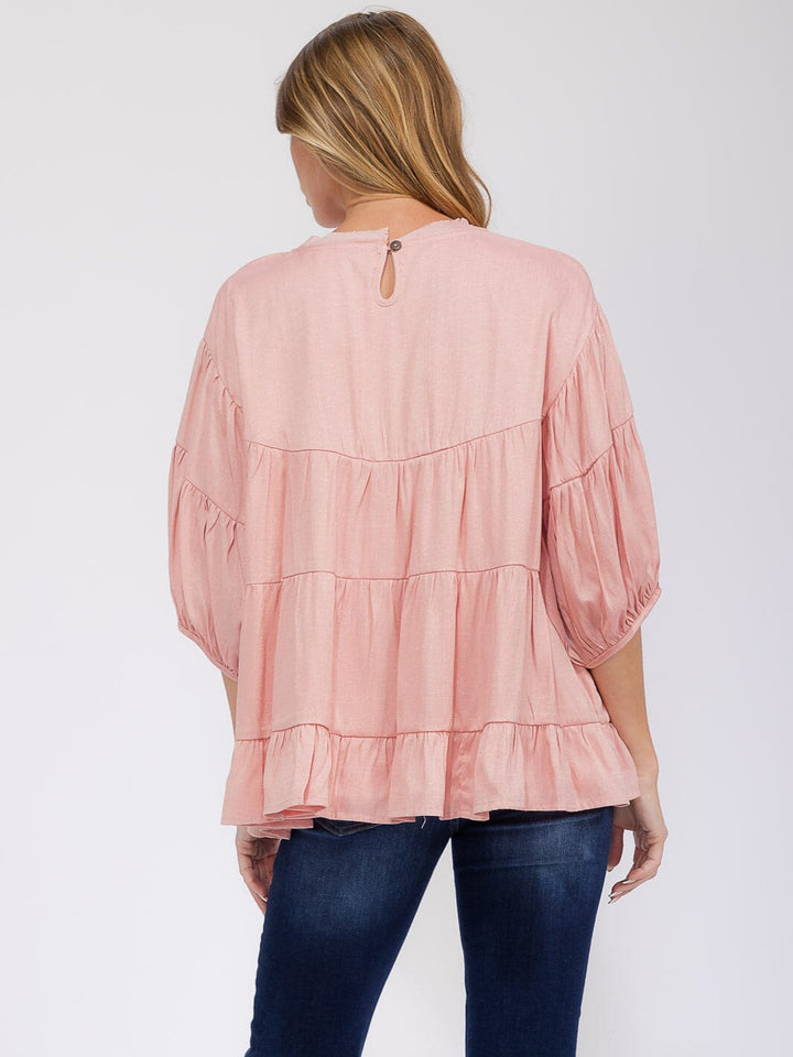 WOMEN'S SHORT SLEEVE TIERED LOOSE FIT BLOUSE