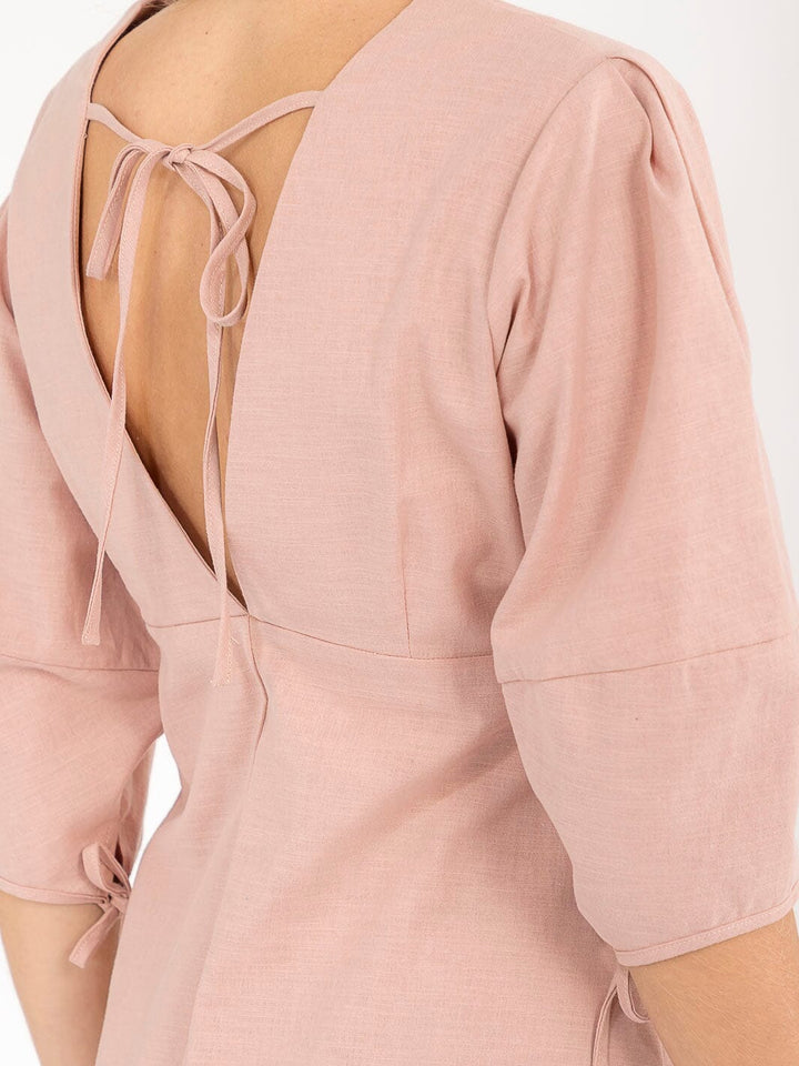 WOMEN'S SHORT SLEEVE V-NECK BUTTON UP OPEN BACK MAXI DRESS