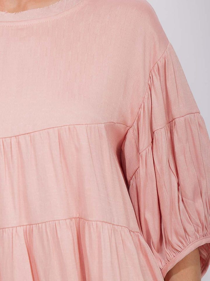 WOMEN'S SHORT SLEEVE TIERED LOOSE FIT BLOUSE