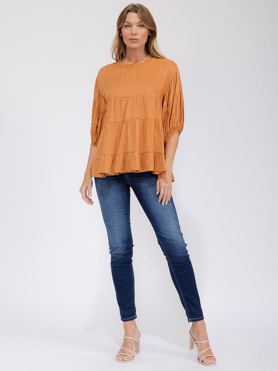 WOMEN'S SHORT SLEEVE TIERED LOOSE FIT BLOUSE