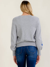 WOMEN'S LONG SLEEVE V-NECK BUTTON UP CROCHET FLOWERS SWEATER