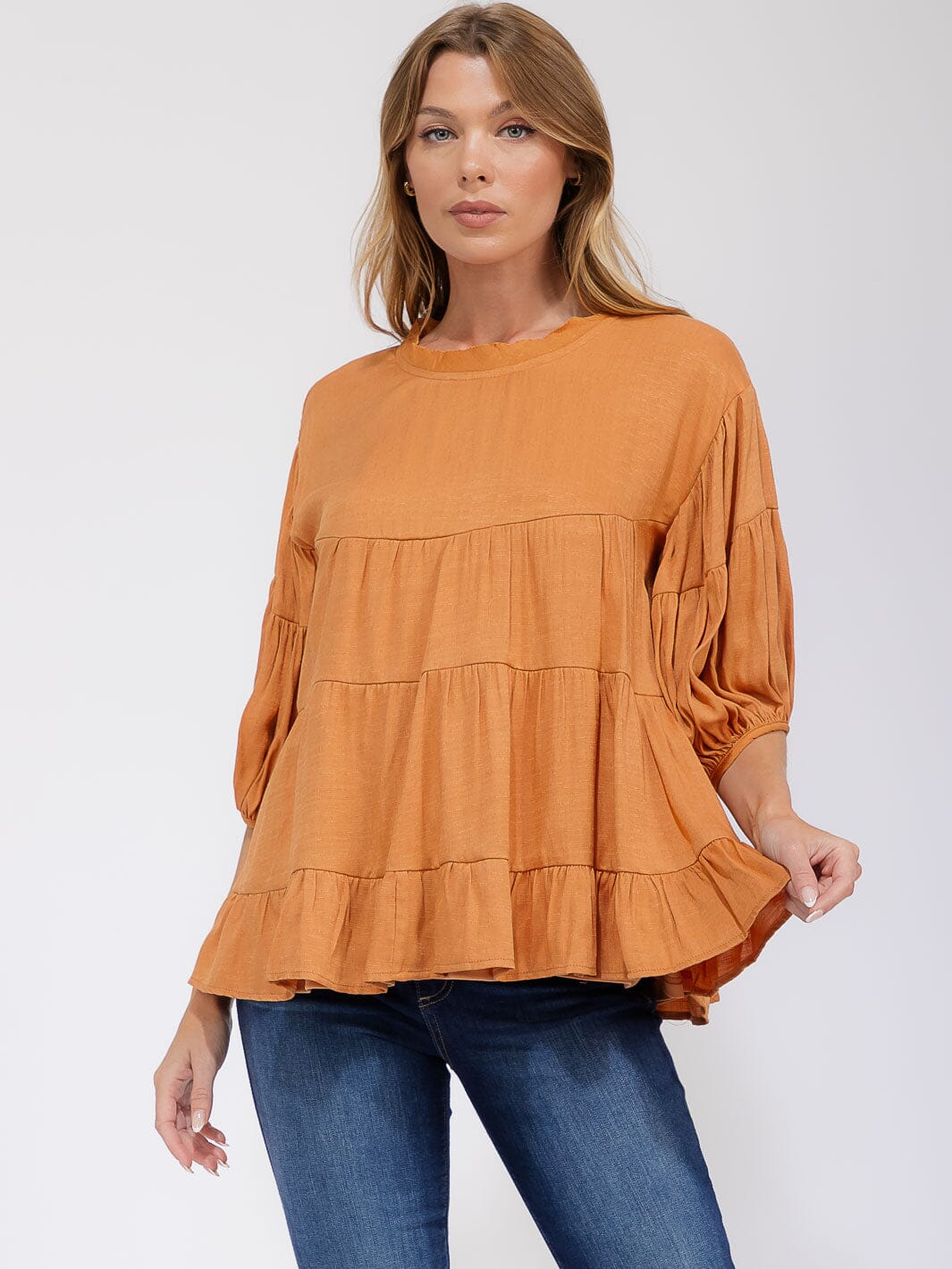 WOMEN'S SHORT SLEEVE TIERED LOOSE FIT BLOUSE