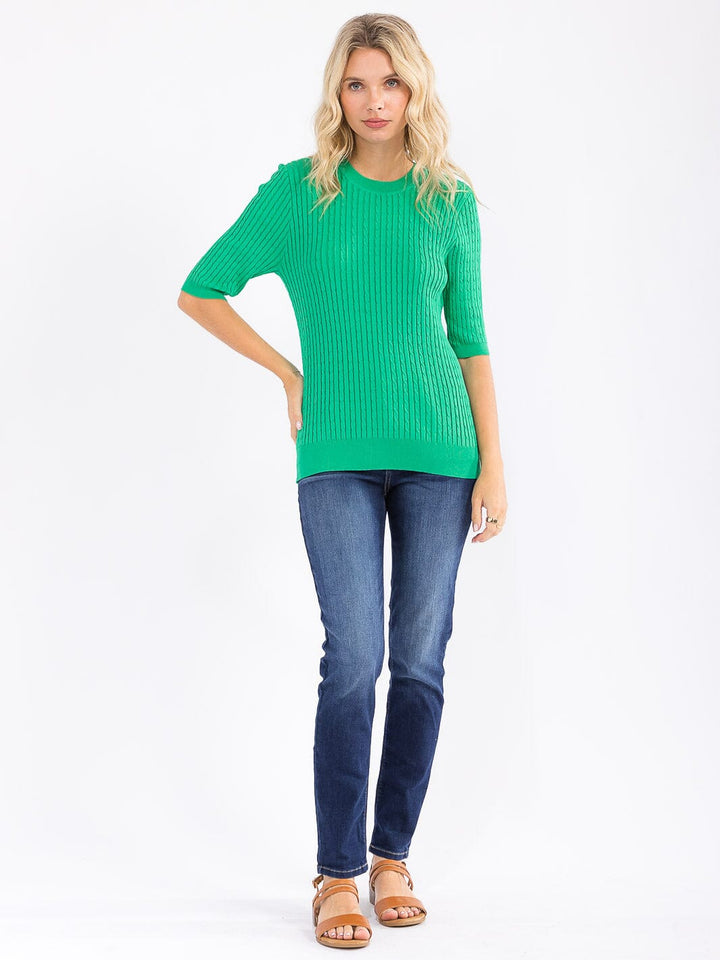 WOMEN'S SHORT SLEEVE RIBBED DETAILED BLOUSE