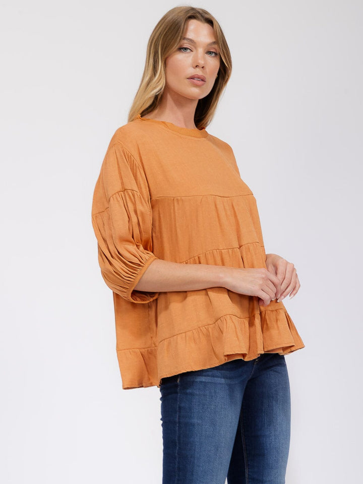 WOMEN'S SHORT SLEEVE TIERED LOOSE FIT BLOUSE