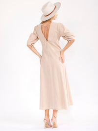 WOMEN'S SHORT SLEEVE V-NECK BUTTON UP OPEN BACK MAXI DRESS