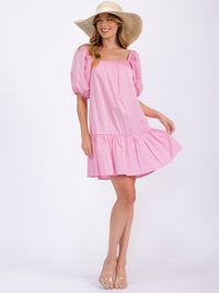 WOMEN'S SHORT PUFF SLEEVE FRONT POCKETS TIERED MINI DRESS