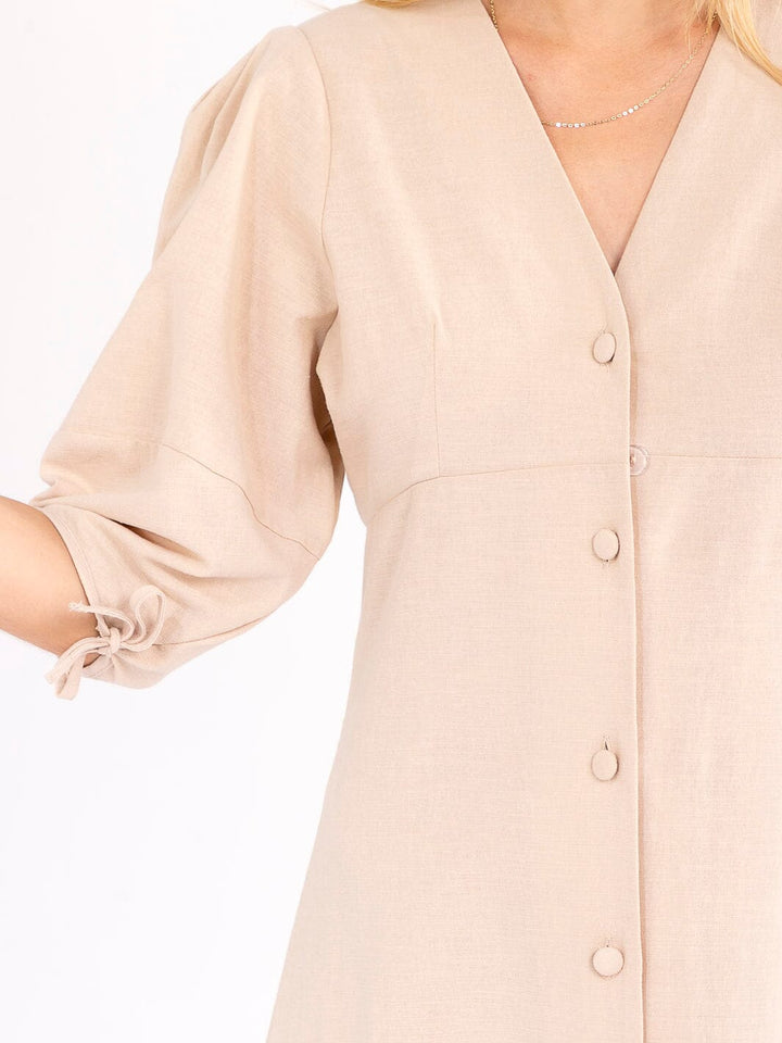 WOMEN'S SHORT SLEEVE V-NECK BUTTON UP OPEN BACK MAXI DRESS