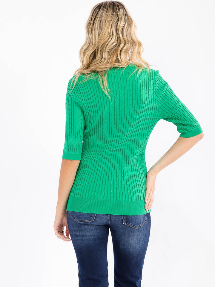 WOMEN'S SHORT SLEEVE RIBBED DETAILED BLOUSE