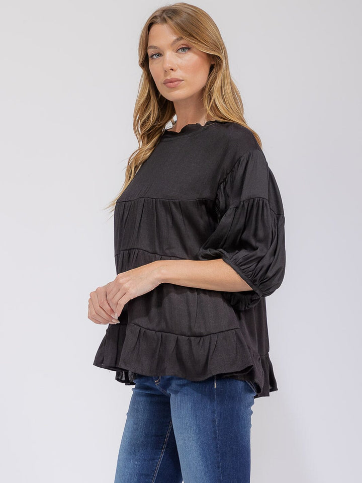 WOMEN'S SHORT SLEEVE TIERED LOOSE FIT BLOUSE