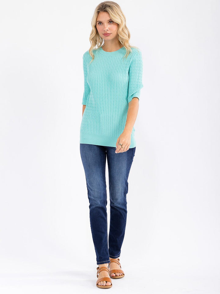 WOMEN'S SHORT SLEEVE RIBBED DETAILED BLOUSE